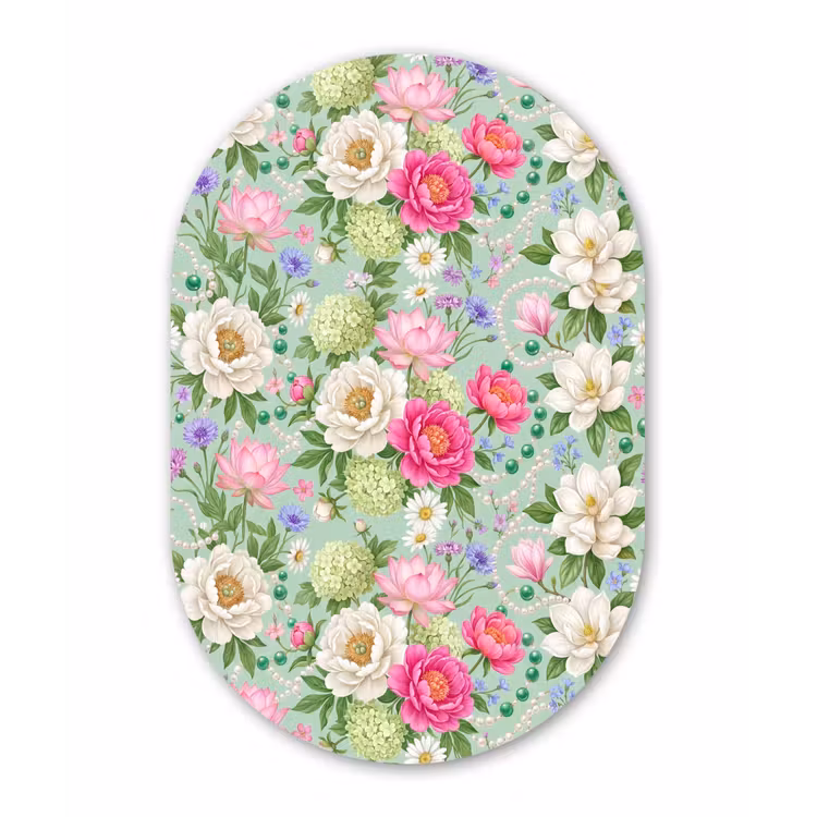 Bloemen - Patroon - Botanisch - Groen Wandcirkel Ovaal Aluminium middel -3d