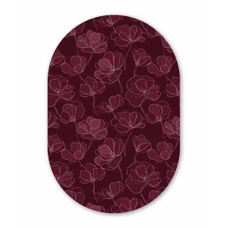 Bloemen - Patroon - Bordeauxrood Wandcirkel Ovaal Aluminium middel 839 -3d