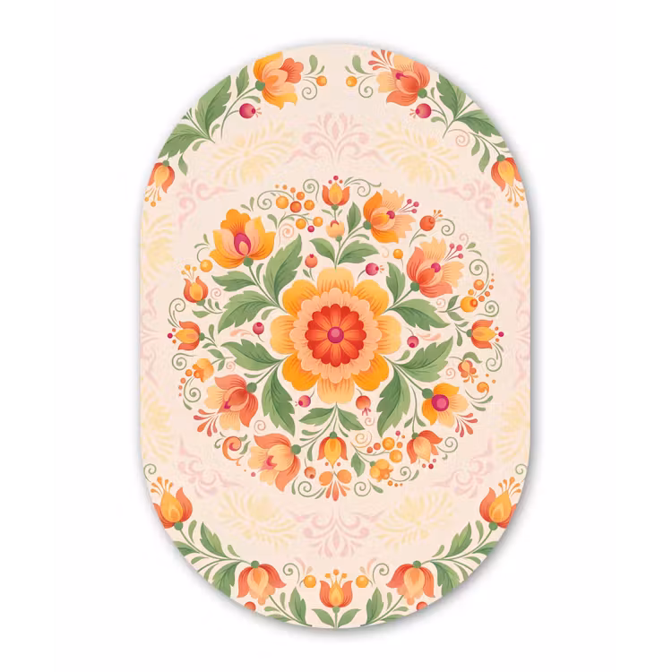 Bloemen - Patroon - Decoratief - Oranje Wandcirkel Ovaal Aluminium middel -3d