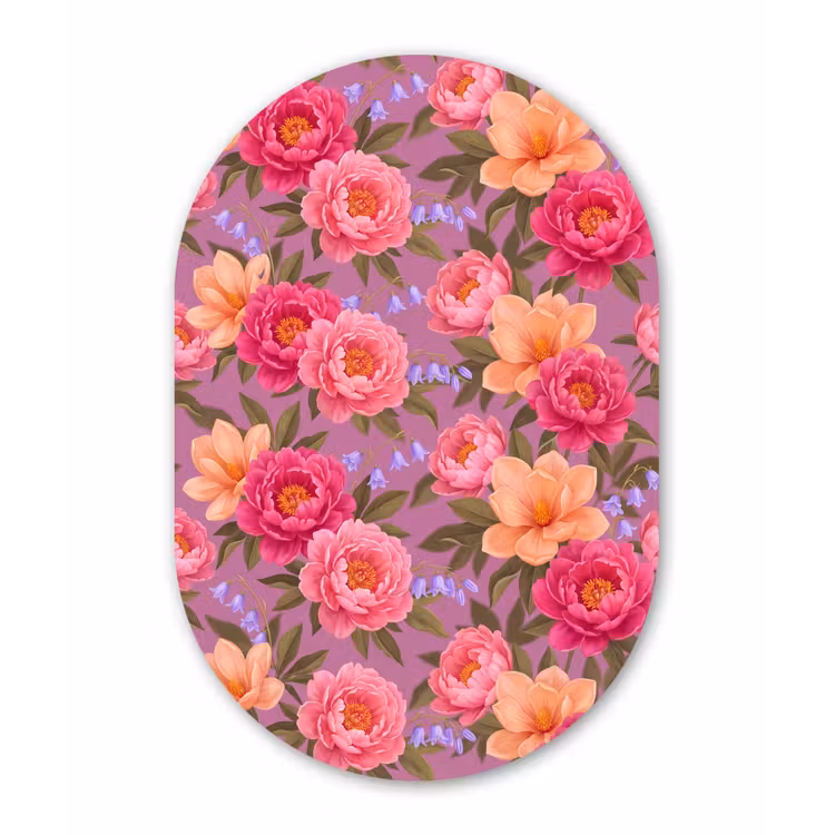 Bloemen - Patroon - Illustratie - Roze Wandcirkel Ovaal Aluminium middel -3d
