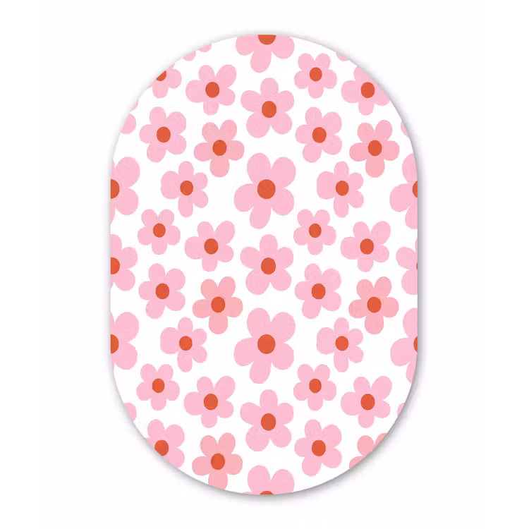 Bloemen - Patroon - Modern - Roze - Wit Wandcirkel Ovaal Aluminium middel -3d
