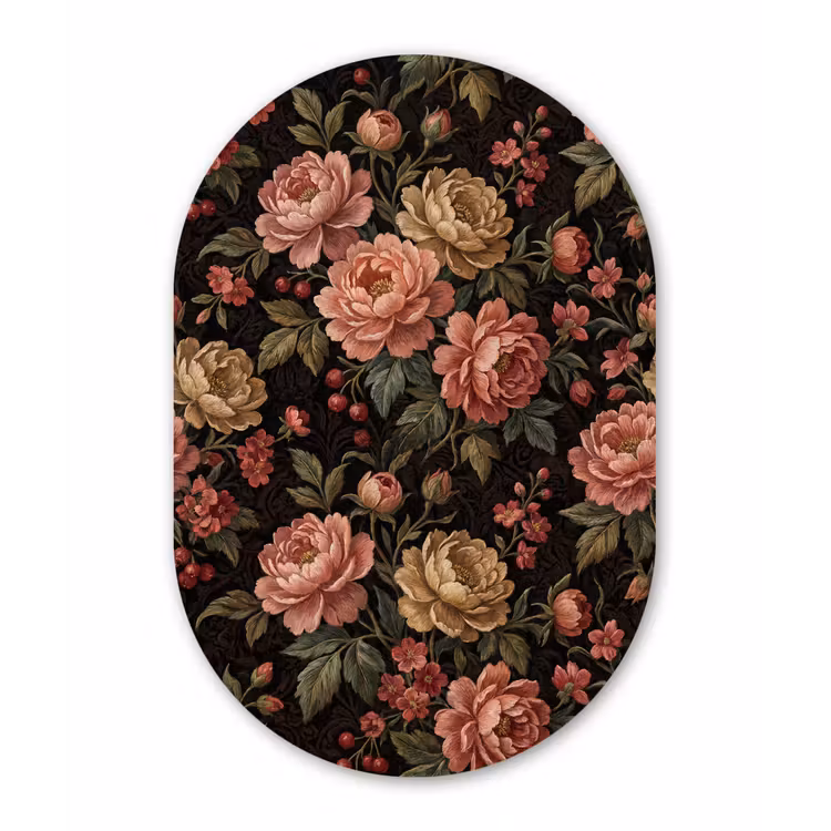 Bloemen - Patroon - Natuur - Vintage - Roze Wandcirkel Ovaal Aluminium middel -3d
