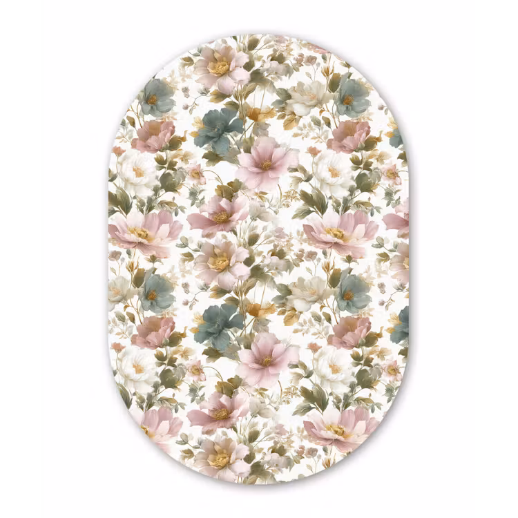 Bloemen - Patroon - Pastel Wandcirkel Ovaal Aluminium middel 839 -3d