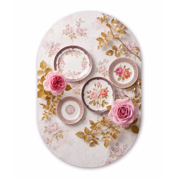 Bloemen - Patroon - Vintage - Roze - Decoratie Wandcirkel Ovaal Aluminium middel -3d