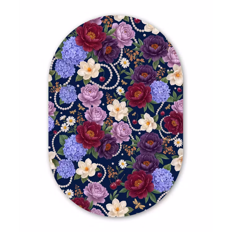Bloemen - Parels - Decoratie - Modern - Blauw Wandcirkel Ovaal Aluminium middel -3d