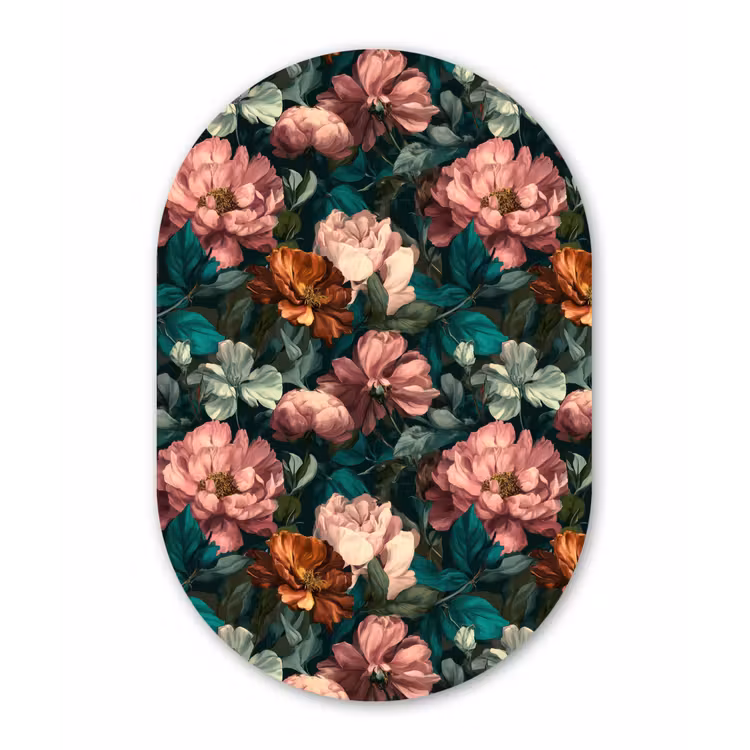 Bloemen - Schilderachtig - Patroon - Roze Wandcirkel Ovaal Aluminium middel 839 -3d