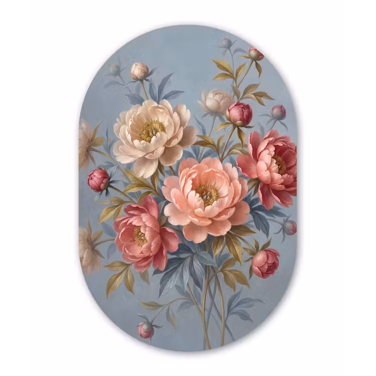 Bloemen - Roze - Beige - Modern - Natuur Wandcirkel Ovaal Aluminium middel -3d
