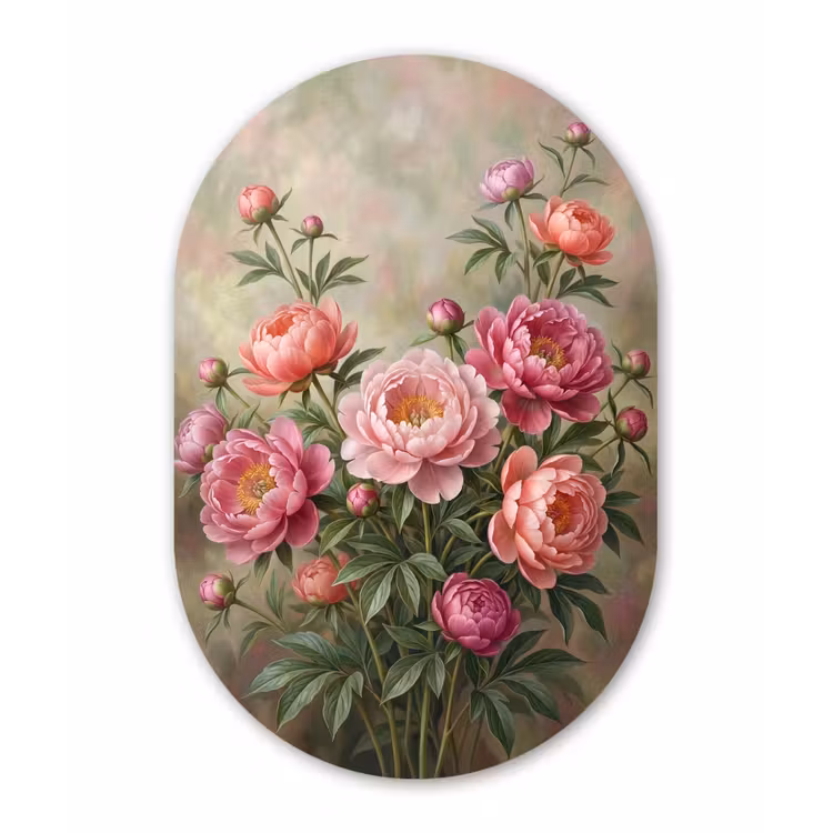 Bloemen - Roze - Klassiek - Gedetailleerd - Natuur Wandcirkel Ovaal Aluminium middel -3d