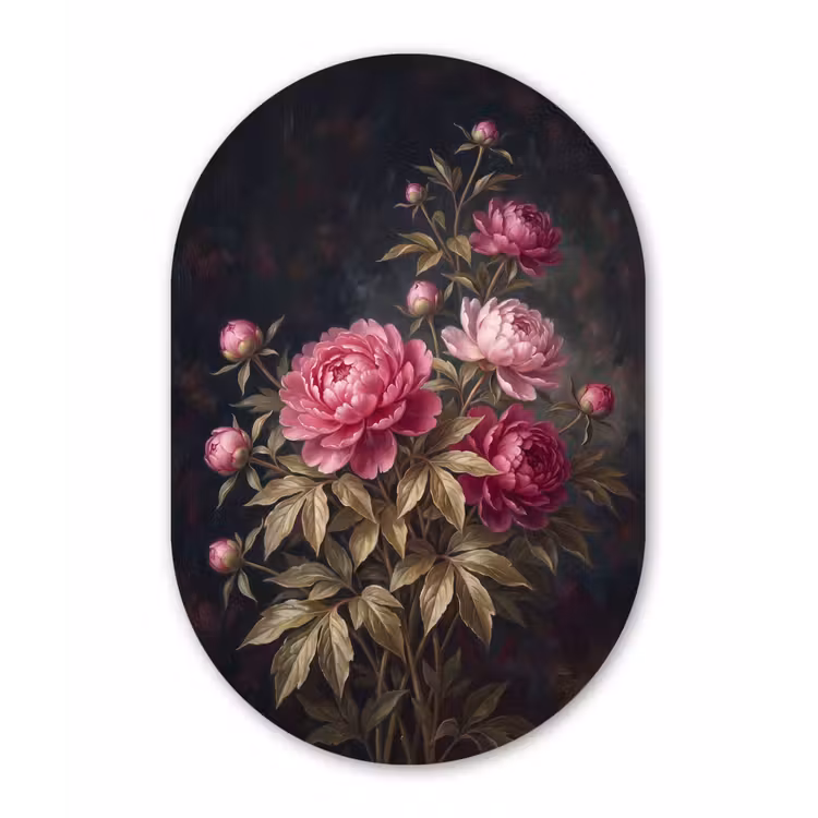 Bloemen - Roze - Klassiek - Natuur Wandcirkel Ovaal Aluminium middel -3d