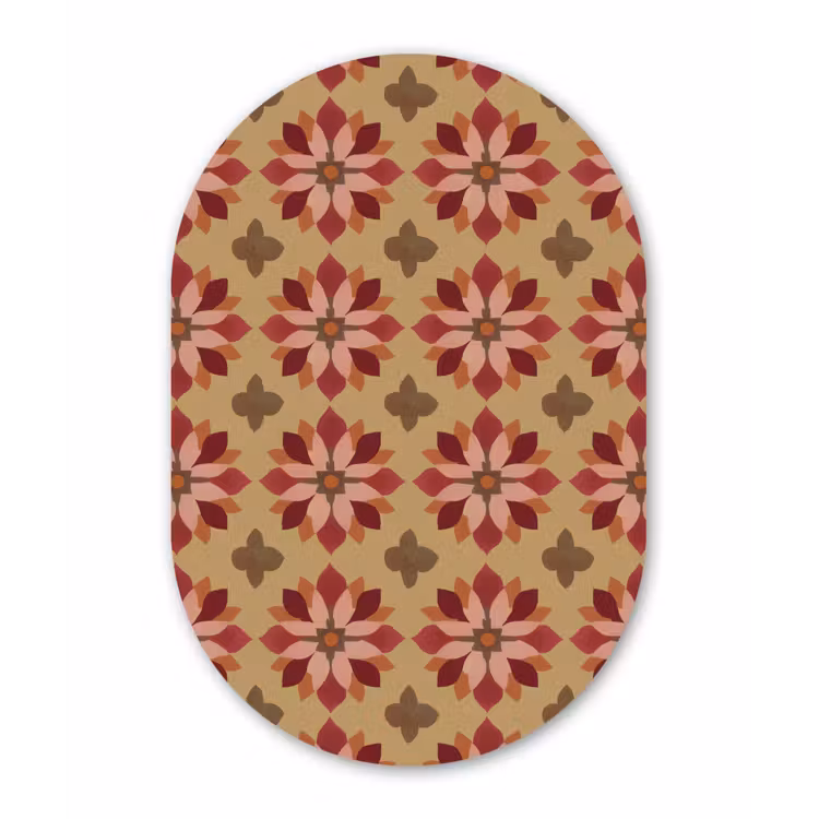 Bloemen - Retro - Groen Wandcirkel Ovaal Aluminium middel 839 -3d