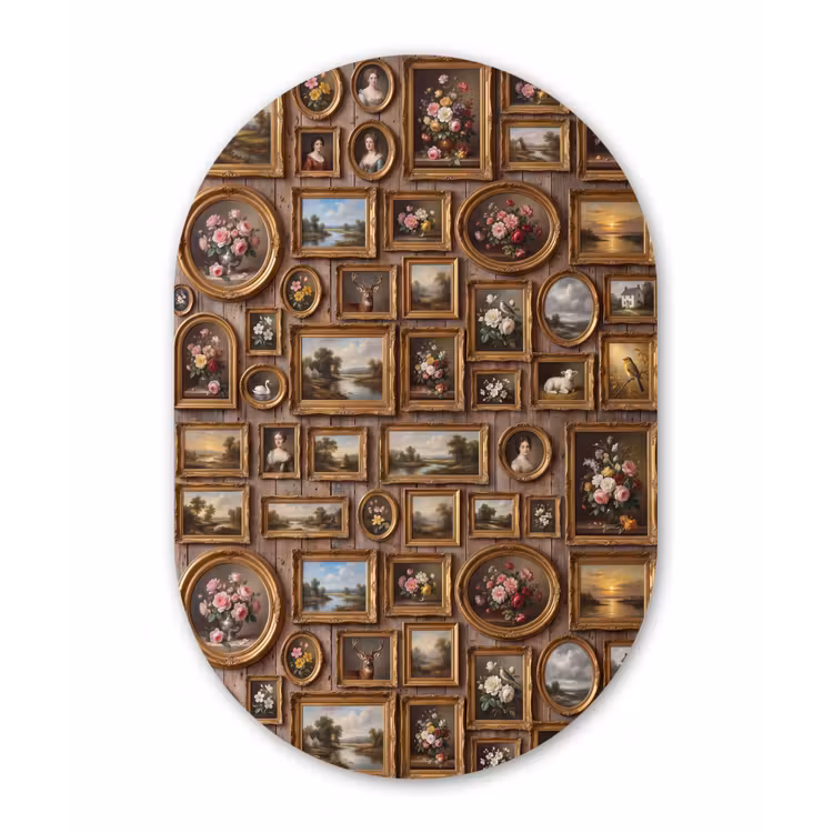 Bloemen - Rozen - Klassiek - Vaas - Kleurrijk Wandcirkel Ovaal Aluminium middel -3d
