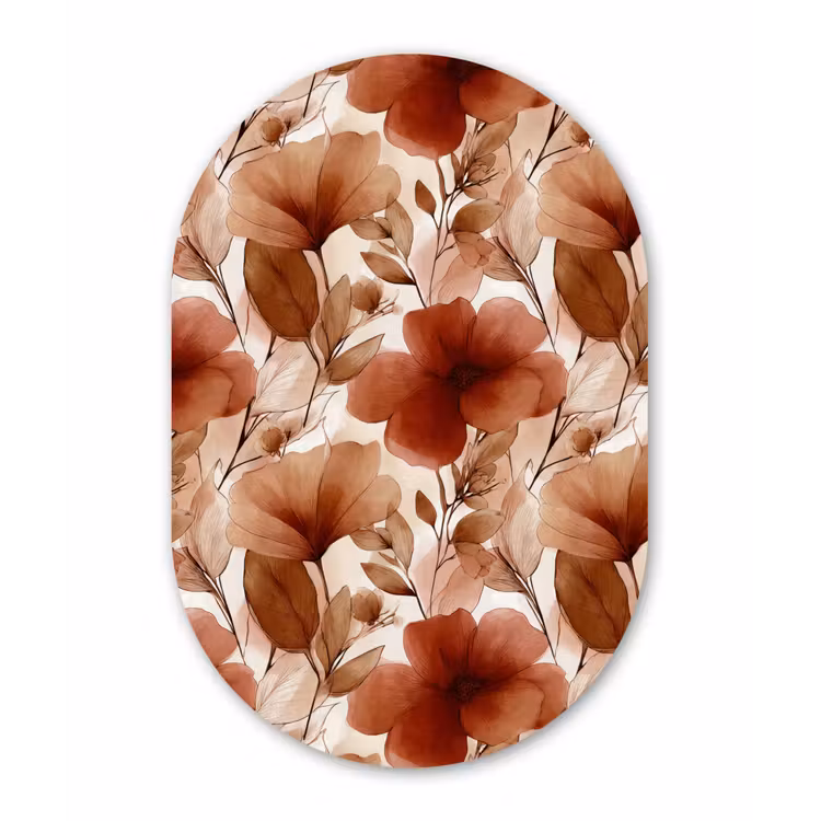 Bloemen - Aquarel - Botanisch - Terracotta Wandcirkel Ovaal Aluminium middel 839 -3d