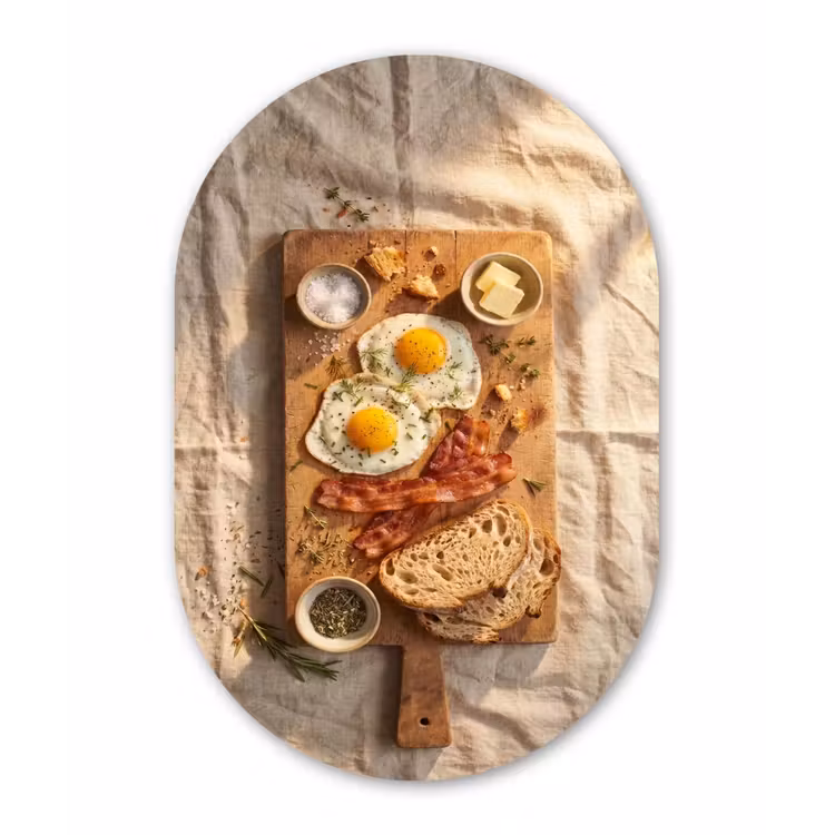 Eten - Ontbijt - Hout - Rustiek - Geel Wandcirkel Ovaal Aluminium middel -3d