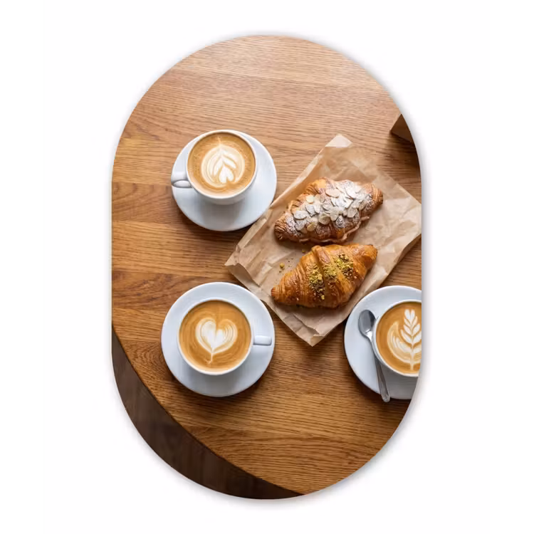 Eten - Croissant - Koffie - Ontbijt - Modern Wandcirkel Ovaal Aluminium middel -3d