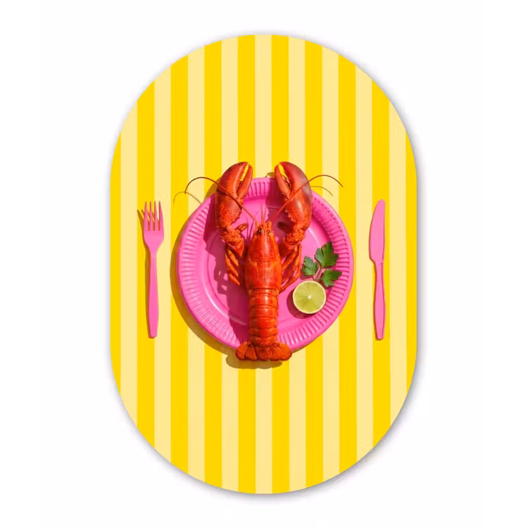 Eten - Roze - Geel - Modern - Culinaire Wandcirkel Ovaal Aluminium middel -3d