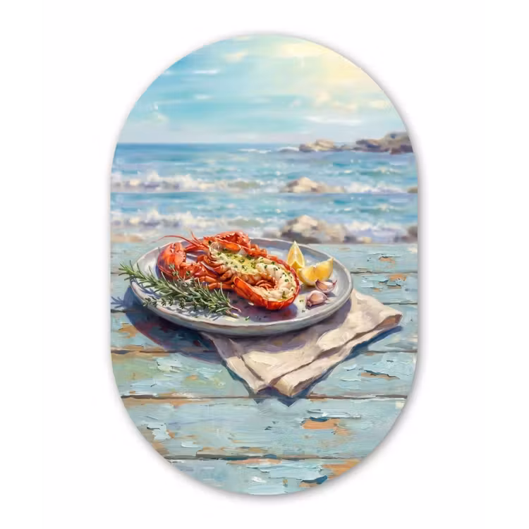 Eten - Zee - Kust - Modern - Blauw Wandcirkel Ovaal Aluminium middel -3d