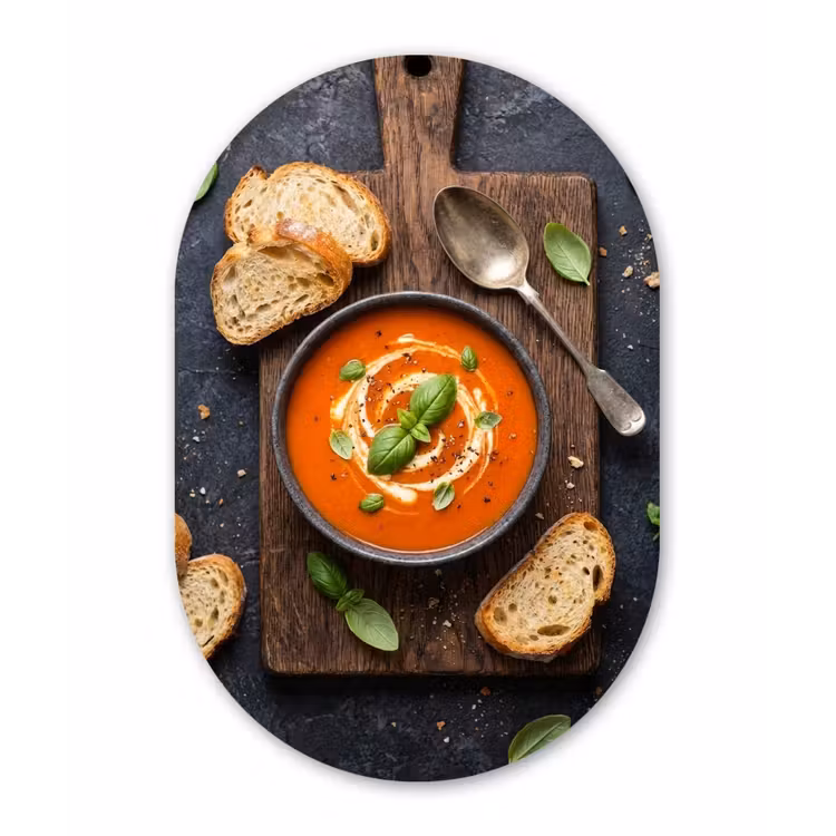 Eten - Soep - Basilicum - Rustiek - Rood Wandcirkel Ovaal Aluminium middel -3d