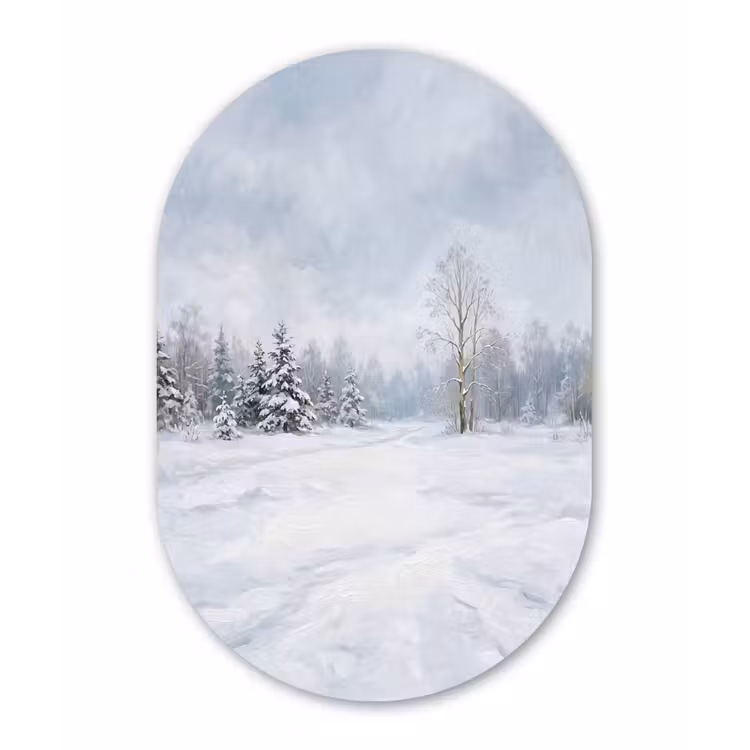 Bospad - Dennen - Sneeuw - Winter - Rustgevend Wandcirkel Ovaal Aluminium middel -3d