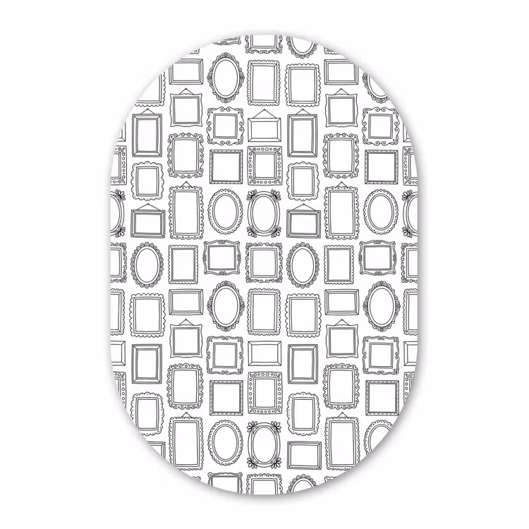 Lijsten - Patroon - Decoratie - Schets - Zwart-wit Wandcirkel Ovaal Aluminium middel -3d