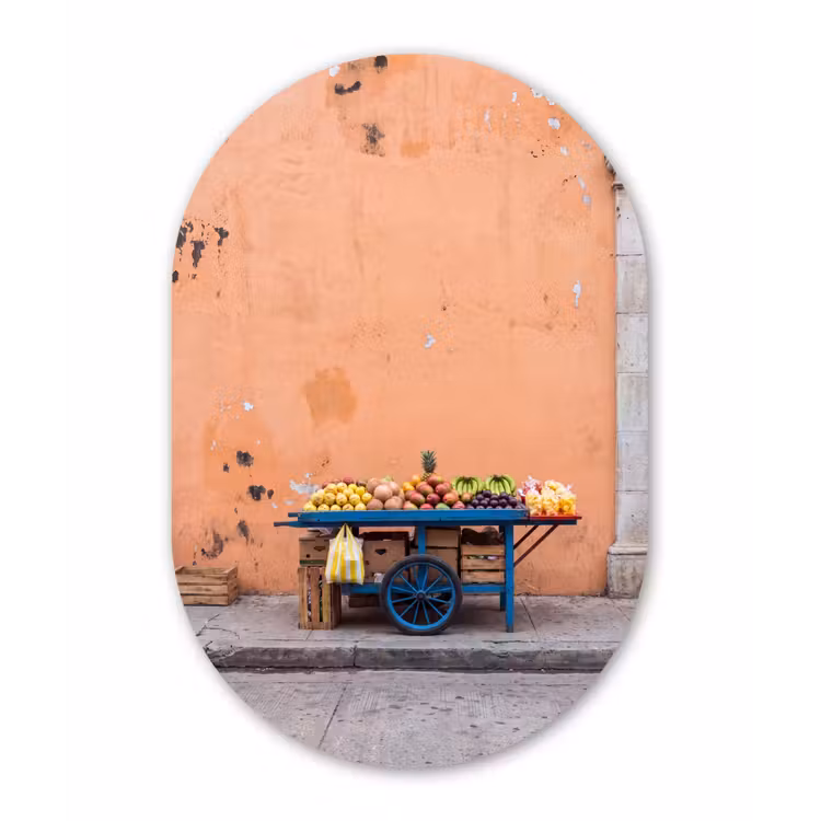 aluminium oval wall art - Fruit - Cart - Street - Fruit - Kar - Straat Wandcirkel Ovaal Aluminium middel