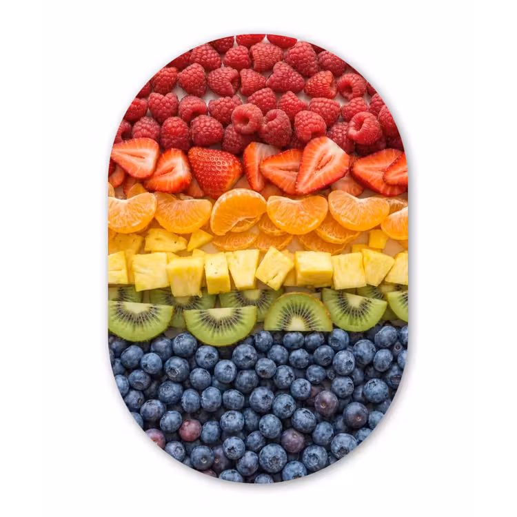Fruit - Regenboog - Gezond - Kleurrijk Wandcirkel Ovaal Aluminium middel -3d