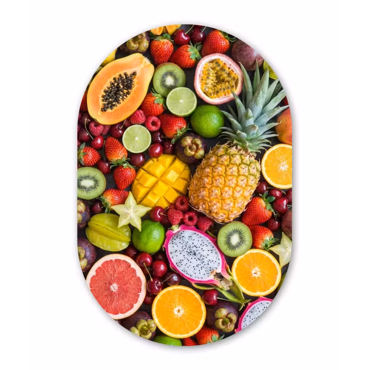 Fruit - Assortiment - Vers - Gezond - Kleurrijk Wandcirkel Ovaal Aluminium middel -3d