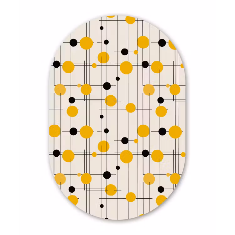 Geometrisch - Retro - Lijnen - Okergeel - Zwart Wandcirkel Ovaal Aluminium middel 839 -3d