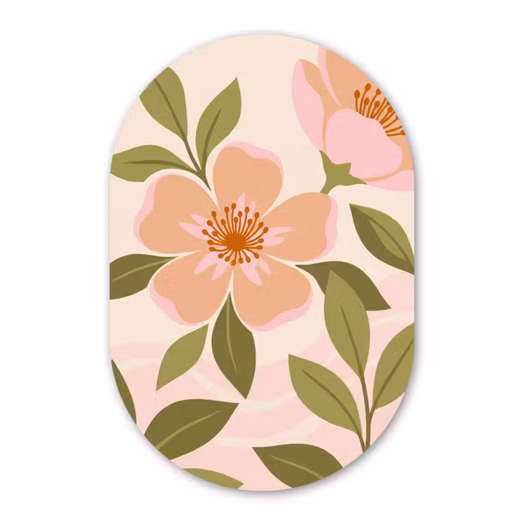 Grafisch - Bloemen - Roze Wandcirkel Ovaal Aluminium middel -3d