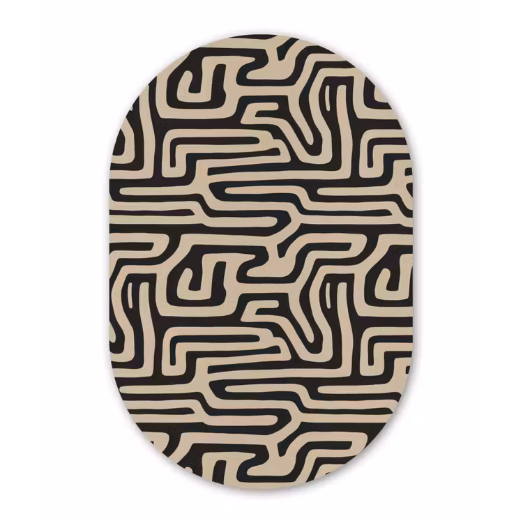 Grafisch - Lijnen - Zwart Wandcirkel Ovaal Aluminium middel 839 -3d