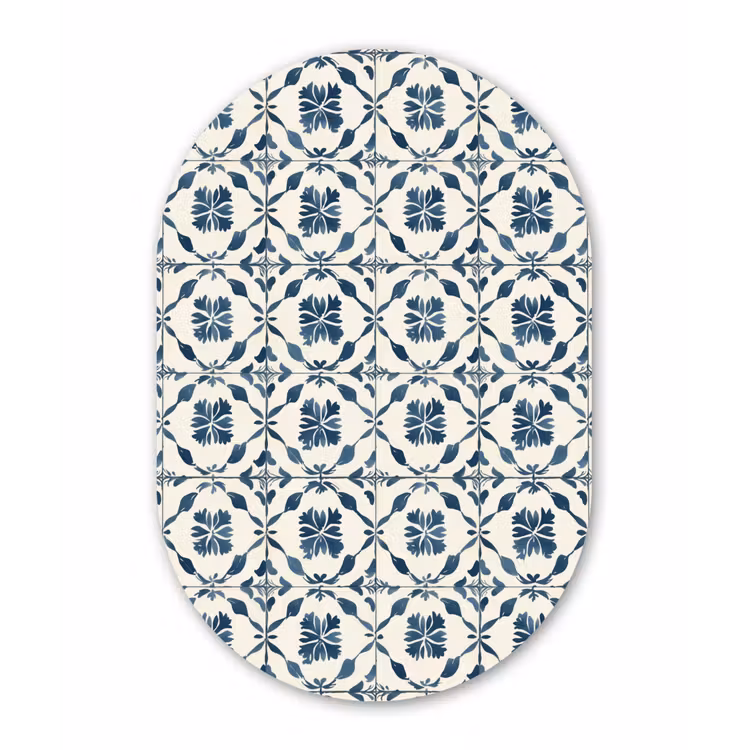 Grafisch - Tegel - Blauw Wandcirkel Ovaal Aluminium middel 839 -3d