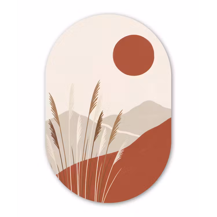 Gras - Landschap - Natuur - Abstract - Beige Wandcirkel Ovaal Aluminium middel -3d