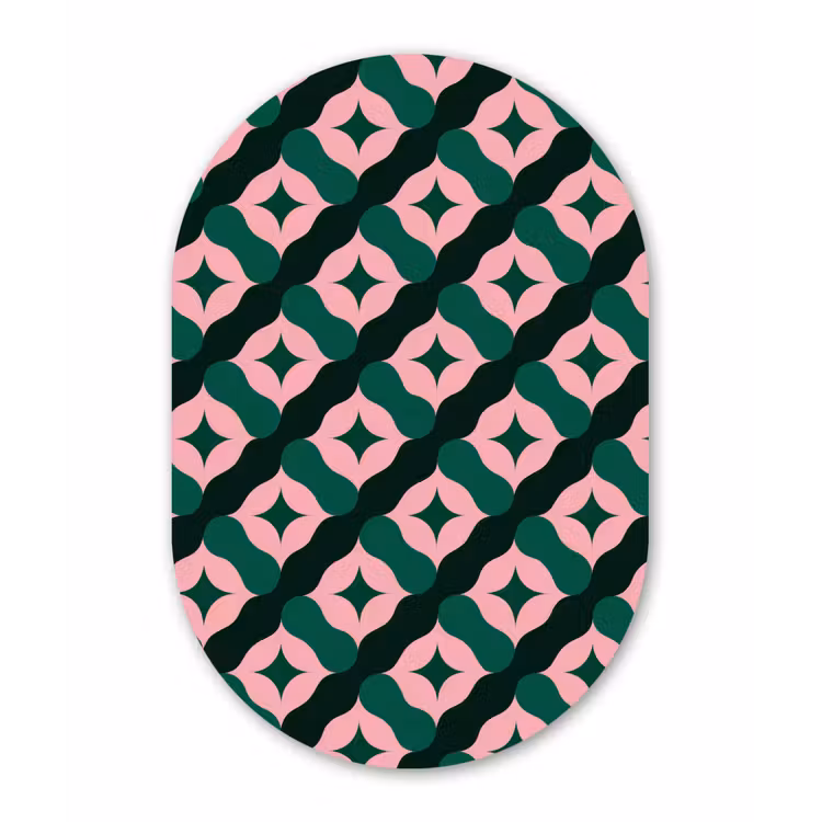 Groen - Roze - Retro - Sterren Wandcirkel Ovaal Aluminium middel 839 -3d