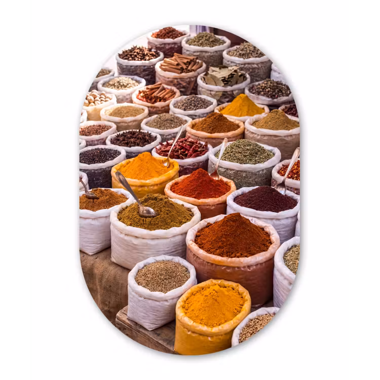 aluminium oval wall art - Herbs - Market - Food - Kruiden - Markt - Eten Wandcirkel Ovaal Aluminium middel