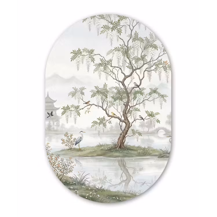 Reiger - Landschap - Groen Wandcirkel Ovaal Aluminium middel -3d