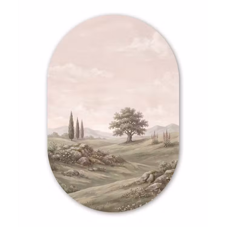 Heuvellandschap - Bomen - Natuur - Groen Wandcirkel Ovaal Aluminium middel -3d