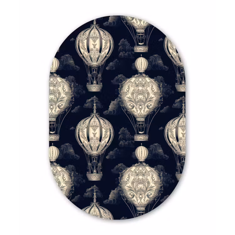 Luchtballonnen - Wolken - Patroon - Donkerblauw Wandcirkel Ovaal Aluminium middel 839 -3d