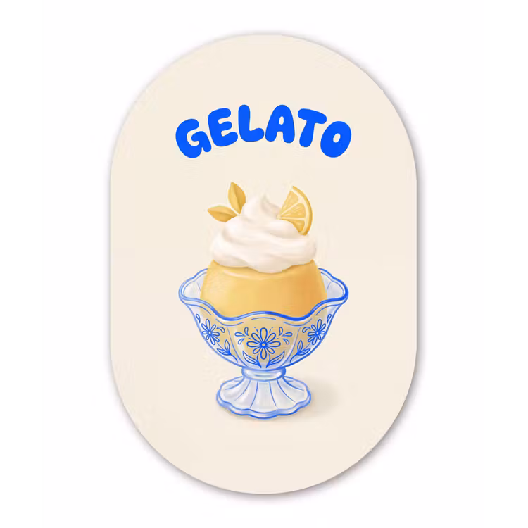IJs - Citroen - Illustratie - Geel - Dessert Wandcirkel Ovaal Aluminium middel -3d