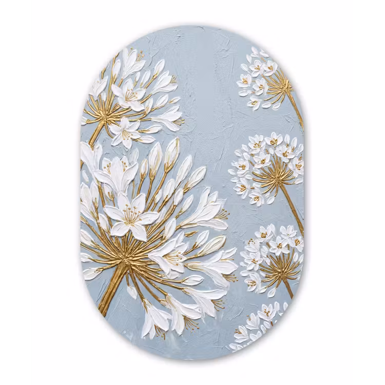Illustratie - Bloemen - Blauw Wandcirkel Ovaal Aluminium middel -3d