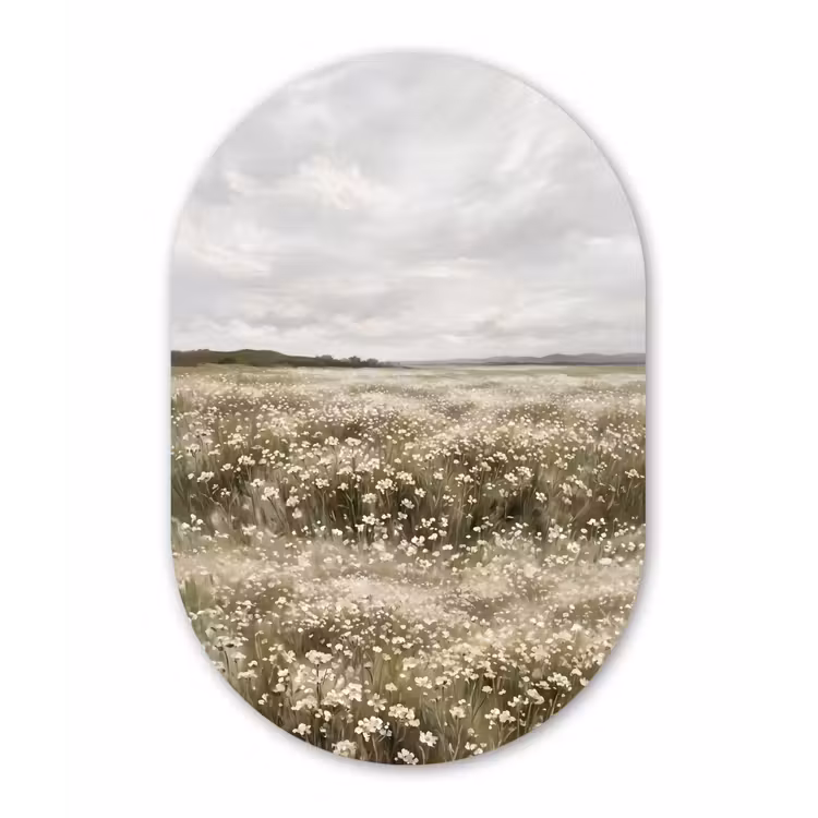 Illustratie - Landschap - Wit Wandcirkel Ovaal Aluminium middel -3d