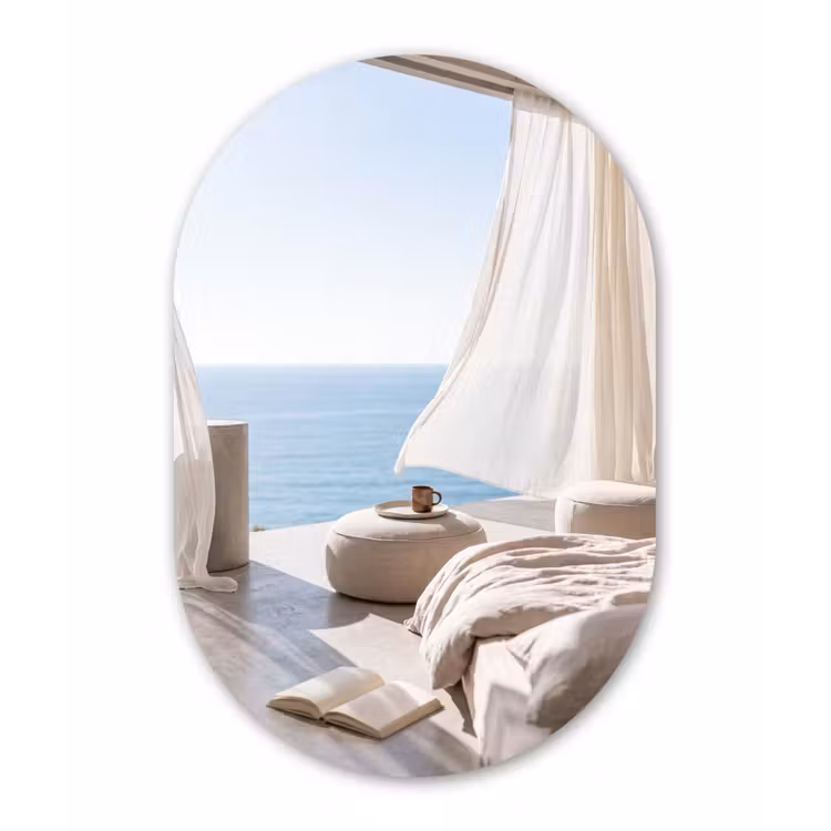 Interieur - Zeezicht - Modern - Rust - Beige Wandcirkel Ovaal Aluminium middel -3d