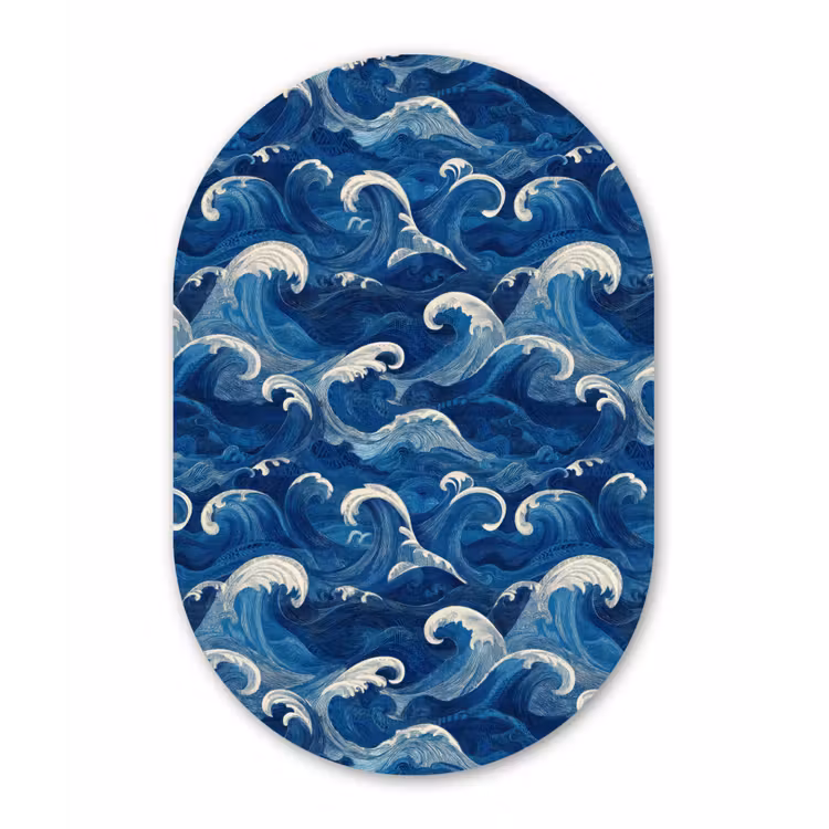 Japans - Oceaan - Golven - Blauw Wandcirkel Ovaal Aluminium middel 839 -3d