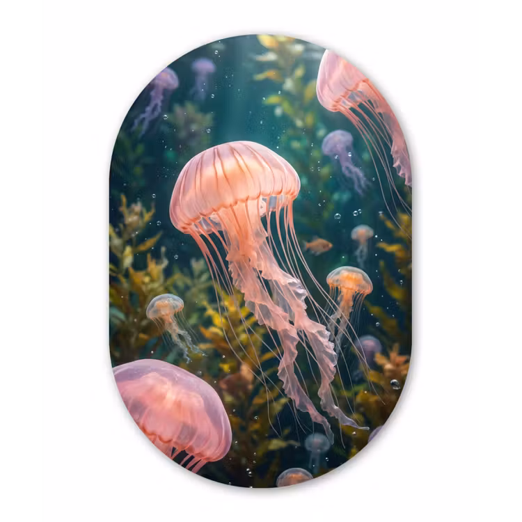 Kwal - Roze - Onderwater - Zeeleven - Dieren Wandcirkel Ovaal Aluminium middel -3d
