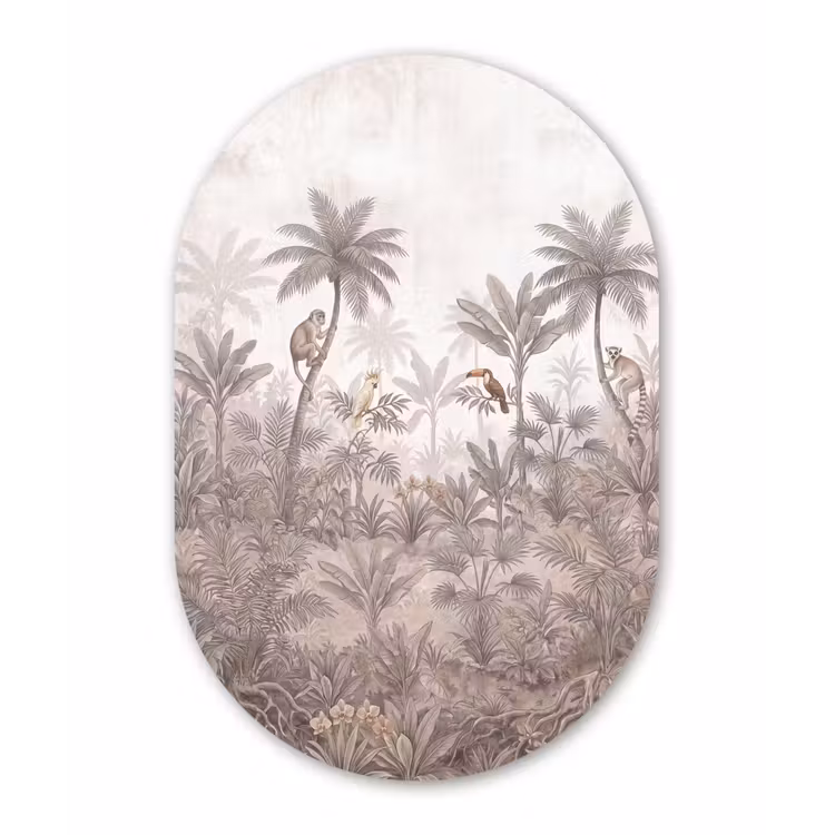 Jungle - Dieren - Palmbomen Wandcirkel Ovaal Aluminium middel -3d