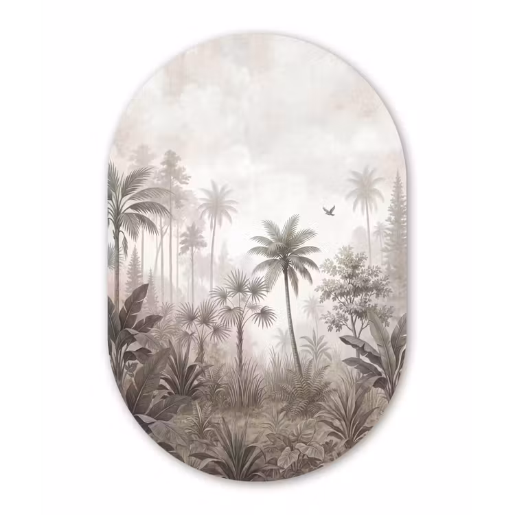 Jungle - Palmbomen - Natuur Wandcirkel Ovaal Aluminium middel -3d