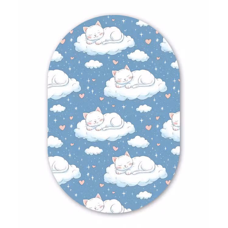 Kitten - Wolken - Blauw Wandcirkel Ovaal Aluminium middel 839 -3d