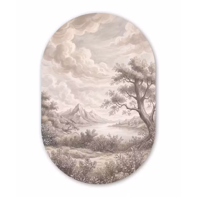 Landschap - Bergen - Meer - Natuur Wandcirkel Ovaal Aluminium middel -3d