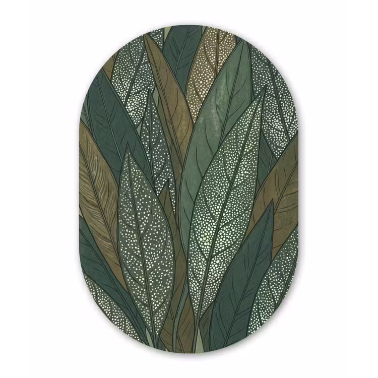 Bladeren - Patroon - Gestippeld - Natuur - Groen Wandcirkel Ovaal Aluminium middel -3d