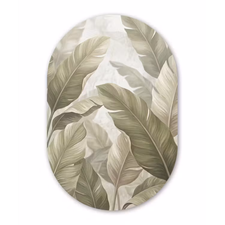 Bladeren - Tropisch - Natuur - Abstract - Beige Wandcirkel Ovaal Aluminium middel -3d