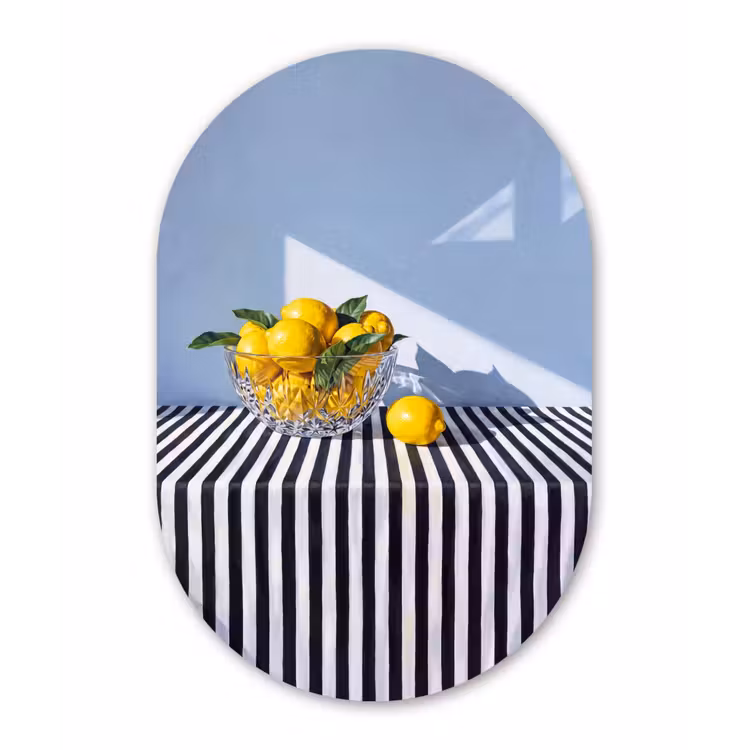 aluminium oval wall art - Lemons - Fruit - Yellow - Citroenen - Fruit - Geel Wandcirkel Ovaal Aluminium middel