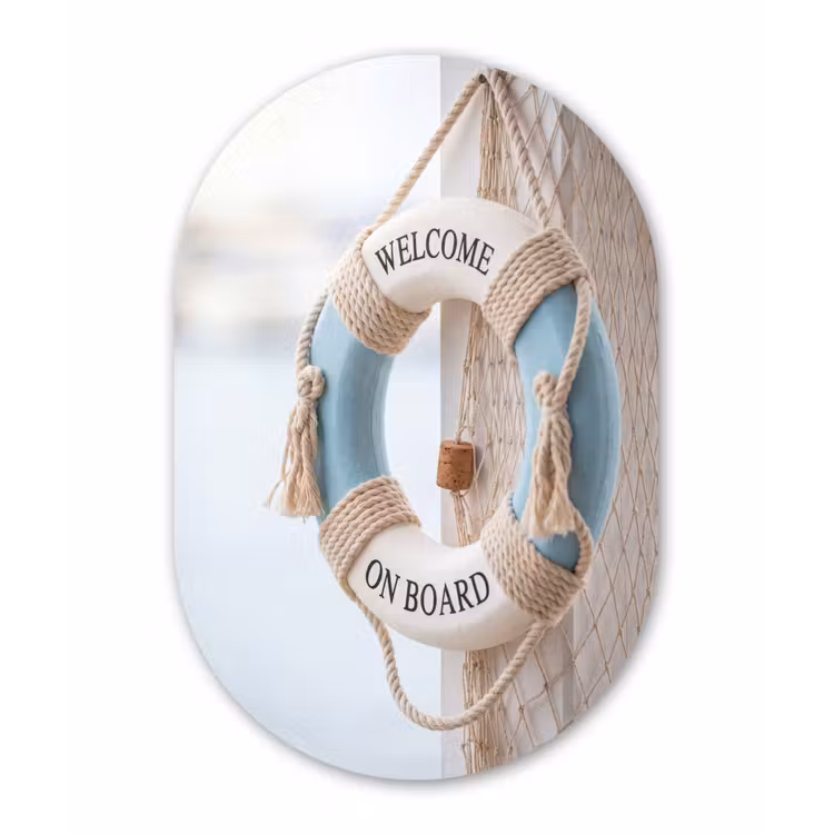 Reddingsboei - Maritiem - Welkom - Blauw - Wit Wandcirkel Ovaal Aluminium middel -3d